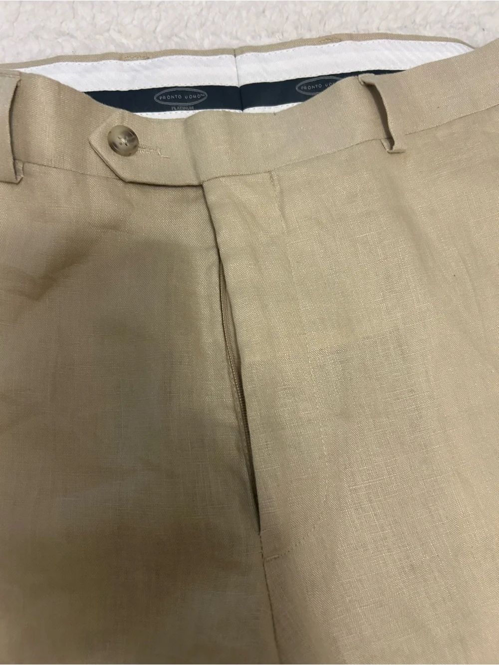 Pronto Uomo Beige Linen Dress Chinos - Straight Leg